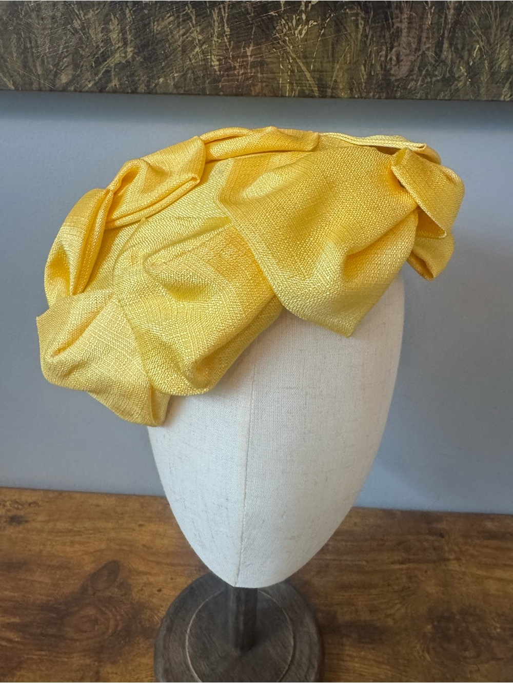 Vintage Yellow Union Made Church Hat Kentucky Derby Easter Fascinator LG USA